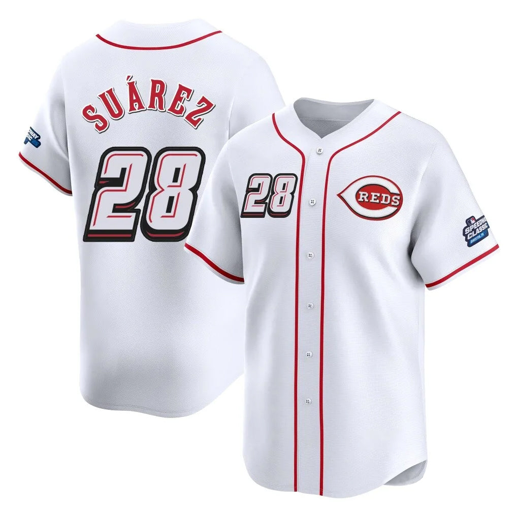 MATTH C.Reds #28 Eugenio Su¡§¡érez Player White Speedway Classic Home Limited Stitched Jerseys