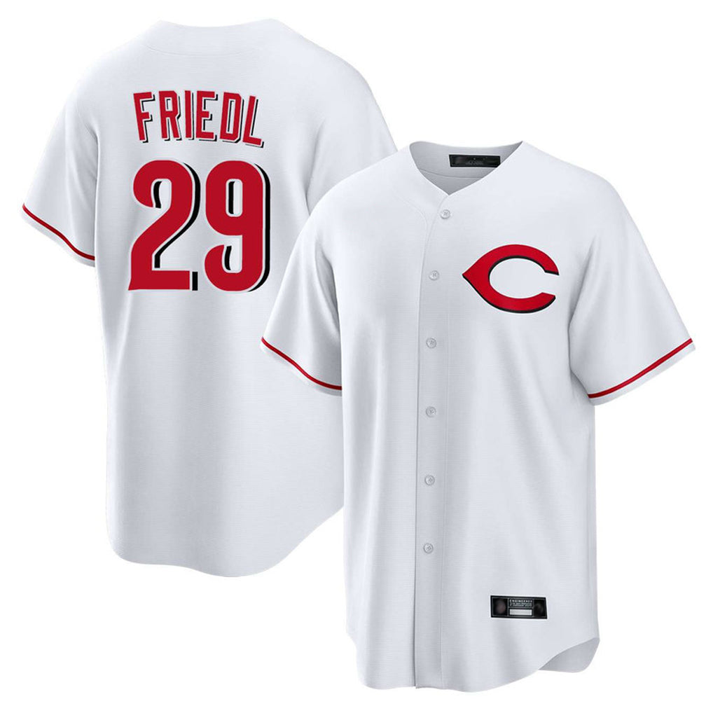 MATTH C.Reds #29 TJ Friedl Player White Home Game Stitched Jerseys