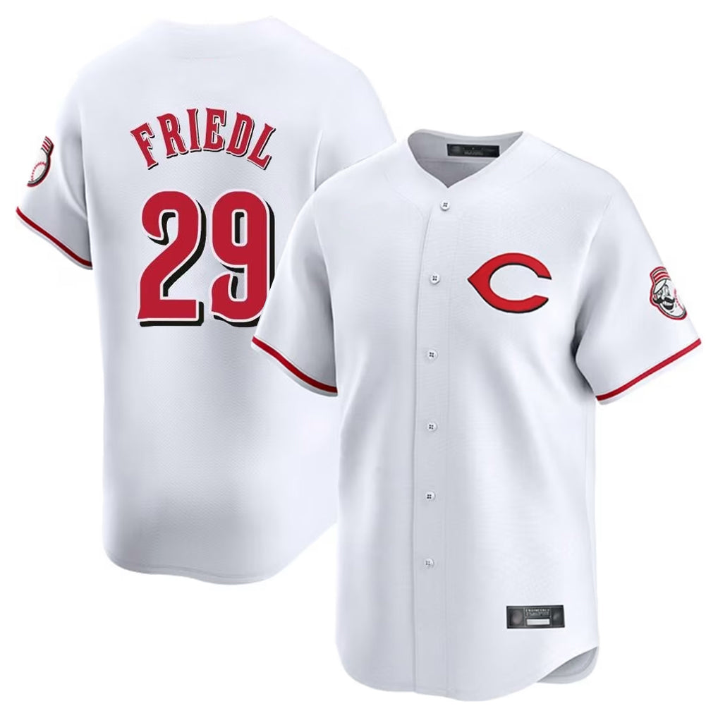 MATTH C.Reds #29 TJ Friedl Player White Limited Home Stitched Jerseys