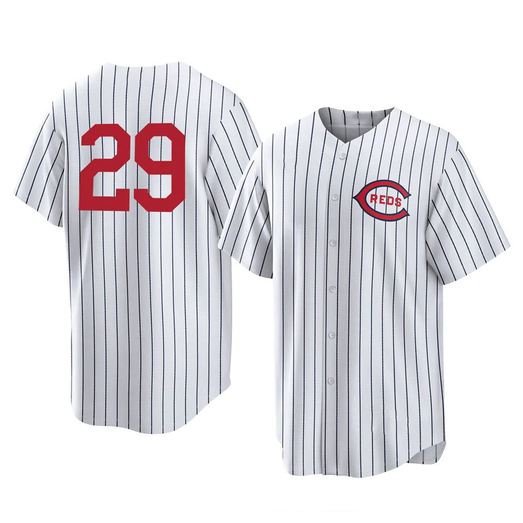 MATTH C.Reds #29 TJ Friedl Player White Stripe Field of Dreams Game Home Stitched Jerseys