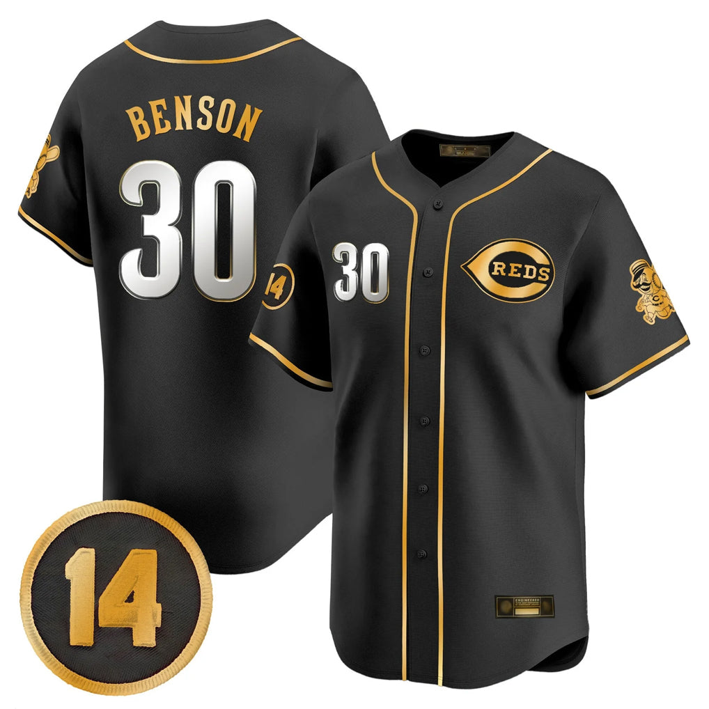 MATTH C.Reds #30 Ken Griffey Player Black-Gold Vapor Premier Limited Home Stitched Jerseys