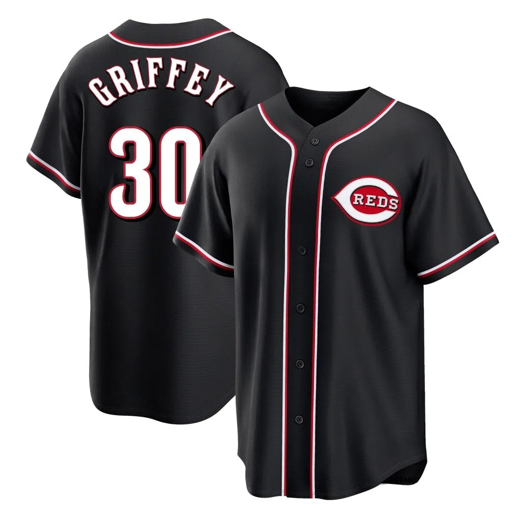 MATTH C.Reds #30 Ken Griffey Player Black Fashion Out Home Game Stitched Jerseys