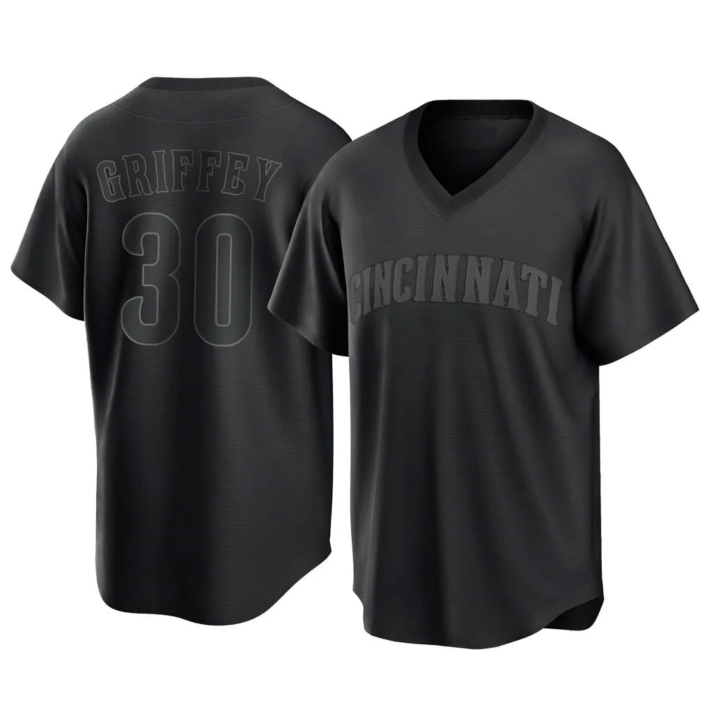 MATTH C.Reds #30 Ken Griffey Player Black T-shirt Game Home Stitched Jerseys