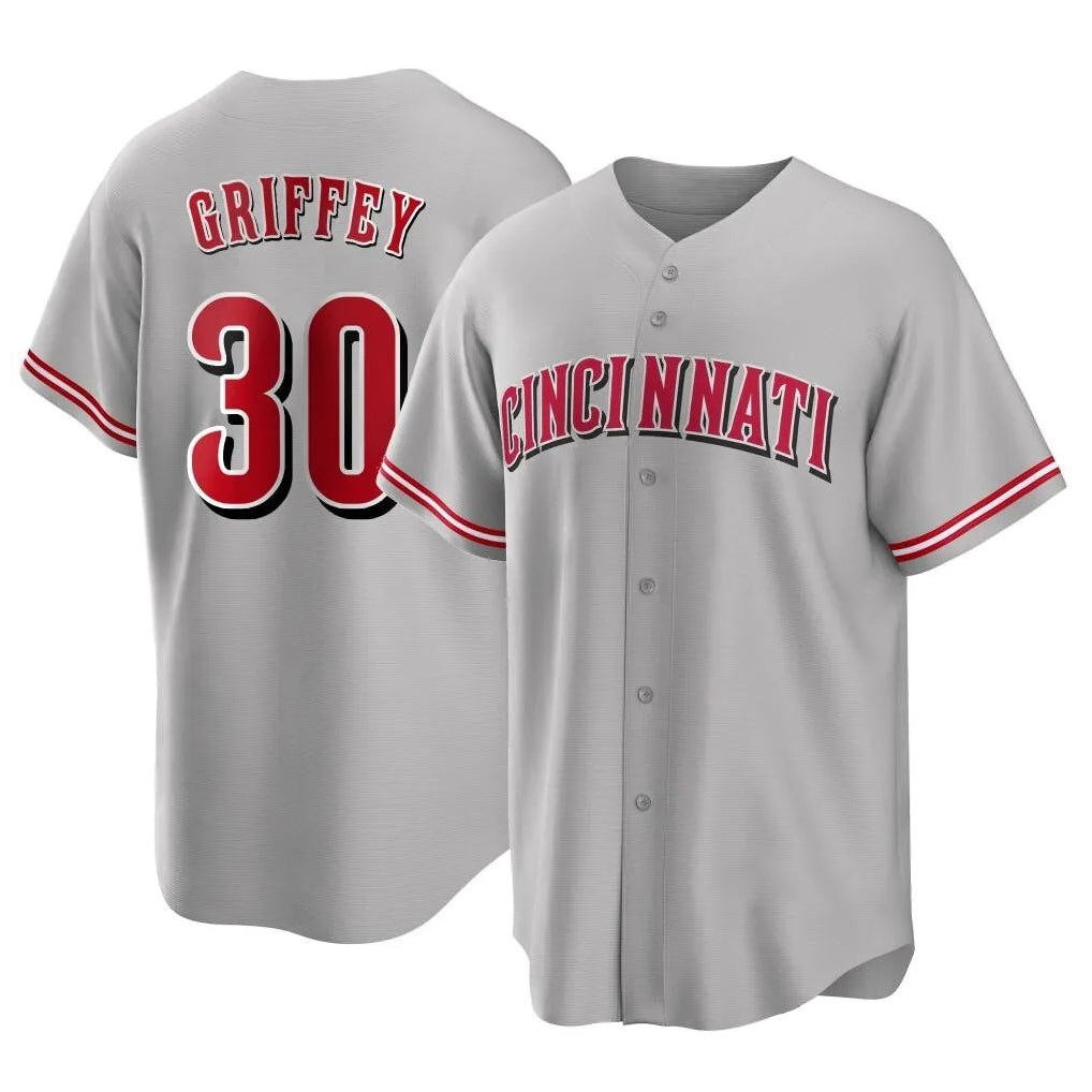 MATTH C.Reds #30 Ken Griffey Player Gray Home Game Stitched Jerseys