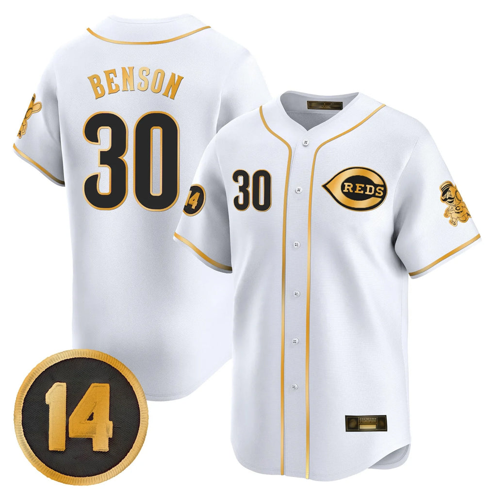MATTH C.Reds #30 Ken Griffey Player White-Gold Vapor Premier Limited Home Stitched Jerseys
