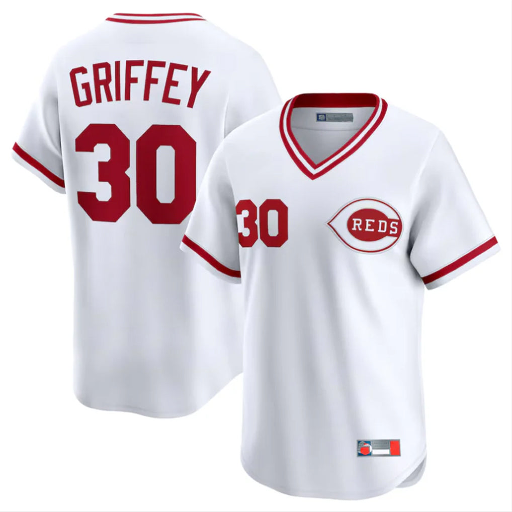 MATTH C.Reds #30 Ken Griffey Player White Cooperstown Collection Limited T-shirt Home Stitched Jerseys