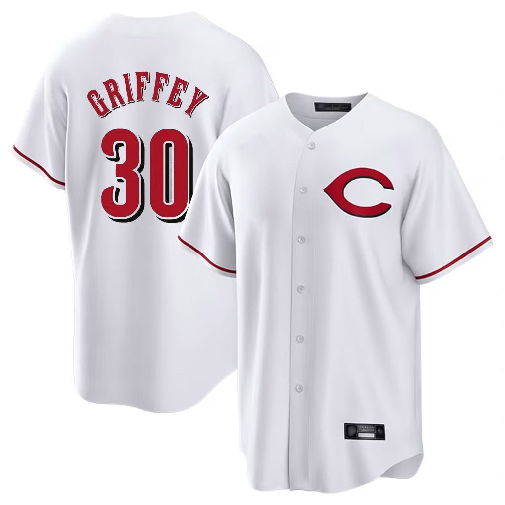 MATTH C.Reds #30 Ken Griffey Player White Home Game Stitched Jerseys