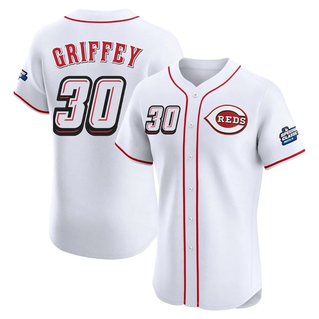 MATTH C.Reds #30 Ken Griffey Player White Speedway Classic Limited Elite Home Stitched Jerseys