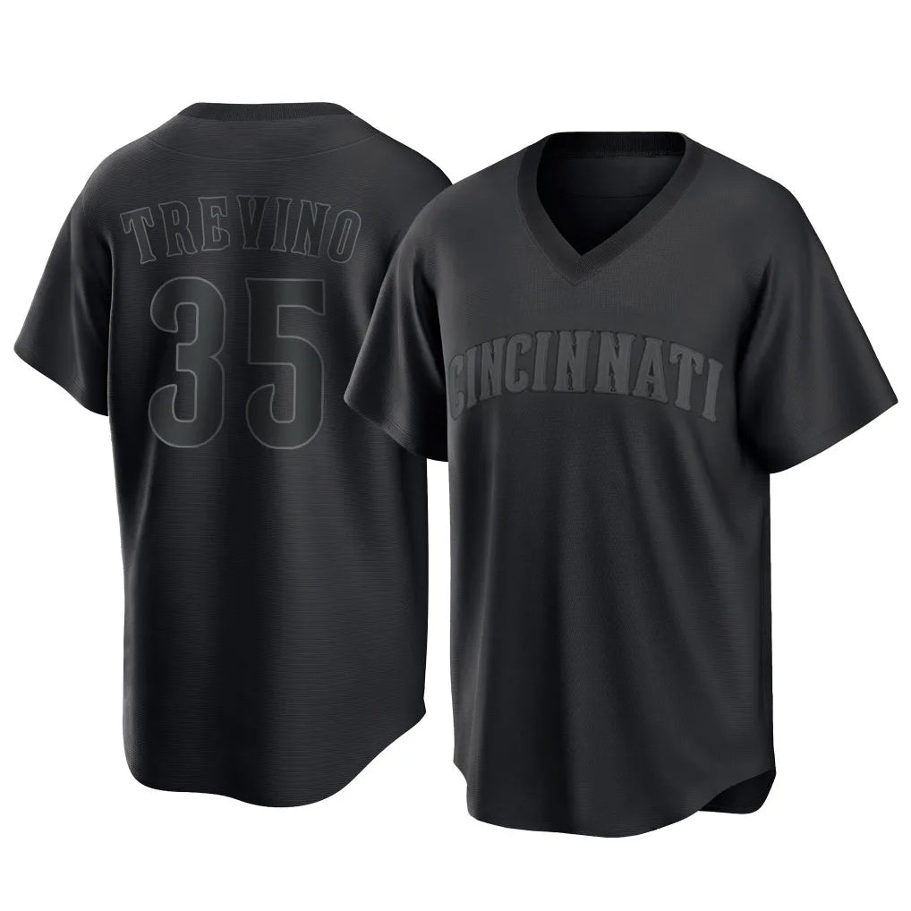MATTH C.Reds #35 Jose Trevino Player Black T-shirt Game Home Stitched Jerseys