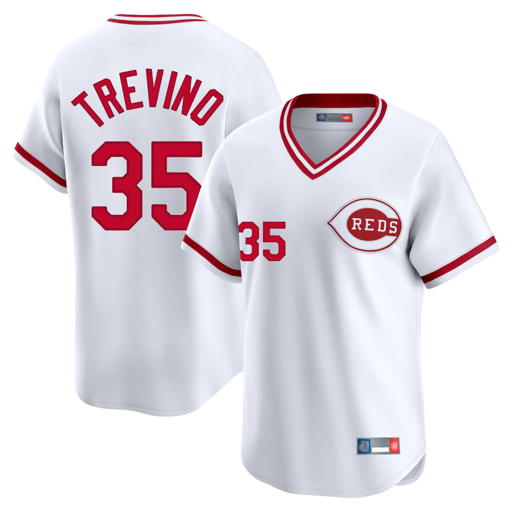 MATTH C.Reds #35 Jose Trevino Player White Cooperstown Collection Limited T-shirt Home Stitched Jerseys