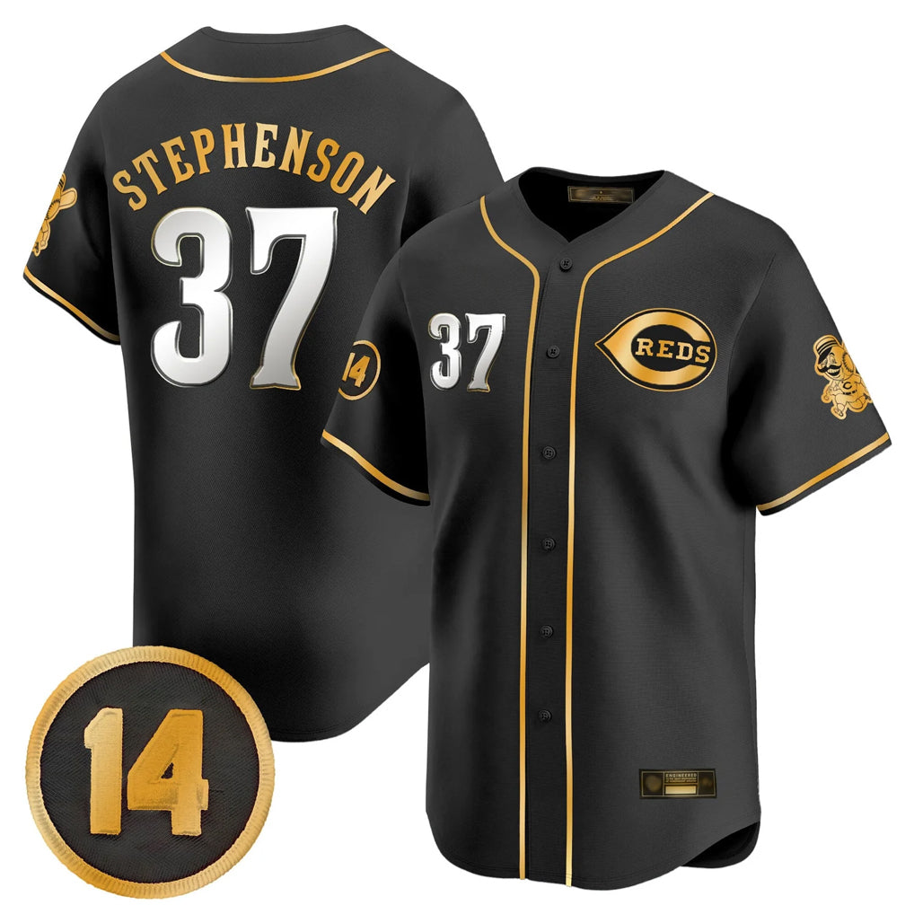 MATTH C.Reds #37 Tyler Stephenson Player Black-Gold Vapor Premier Limited Home Stitched Jerseys