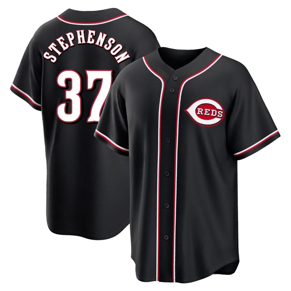 MATTH C.Reds #37 Tyler Stephenson Player Black Fashion Out Home Game Stitched Jerseys