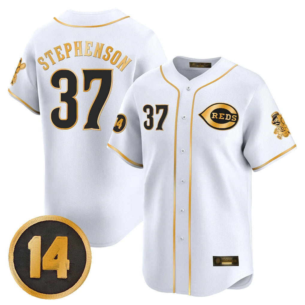 MATTH C.Reds #37 Tyler Stephenson Player White-Gold Vapor Premier Limited Home Stitched Jerseys