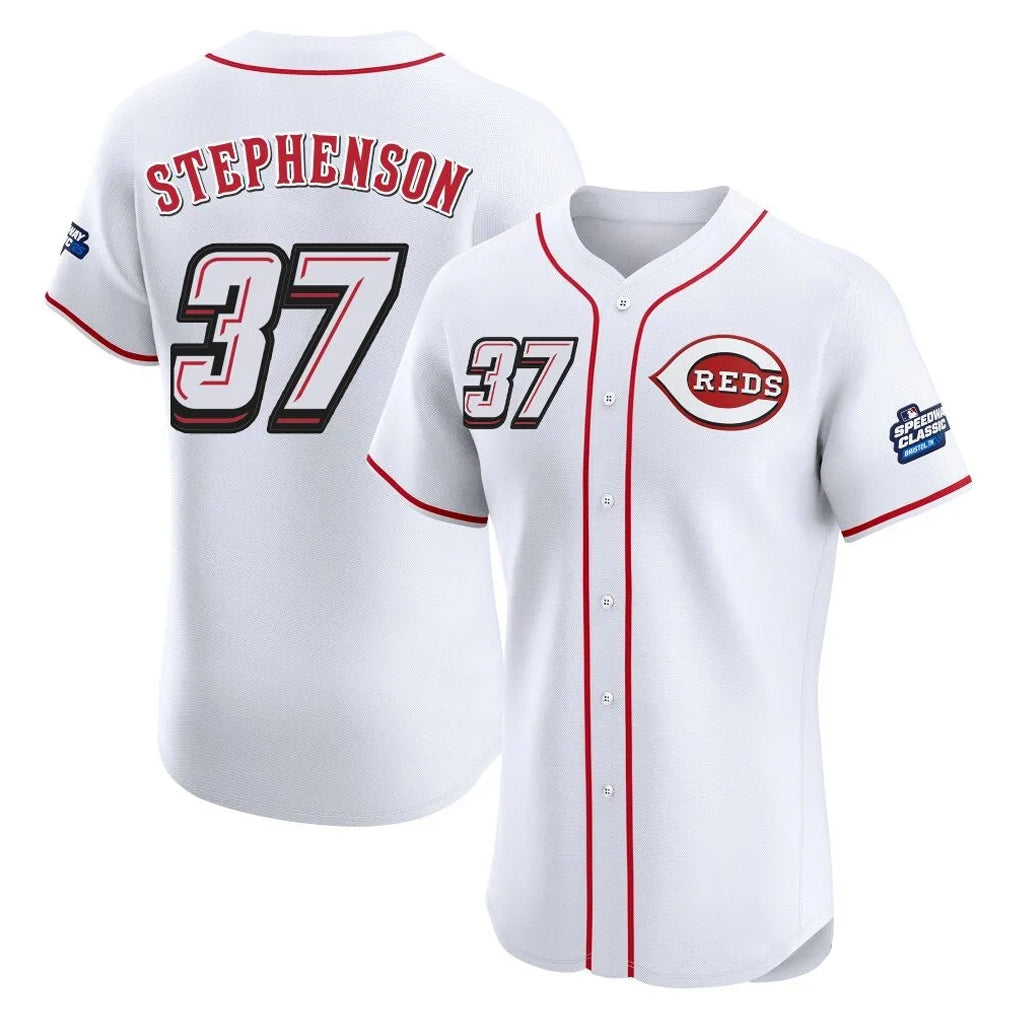 MATTH C.Reds #37 Tyler Stephenson Player White Speedway Classic Limited Elite Home Stitched Jerseys