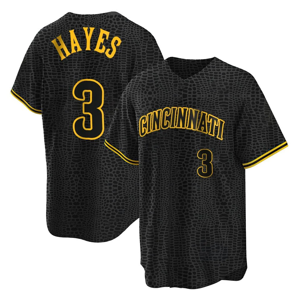 MATTH C.Reds #3 Ke'Bryan Hayes Player Black Snake Skin City Home Stitched Jerseys