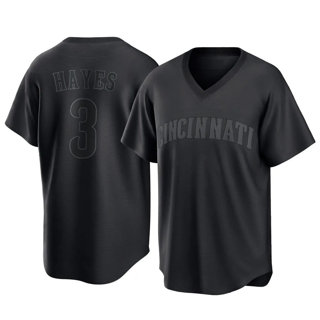 MATTH C.Reds #3 Ke'Bryan Hayes Player Black T-shirt Game Home Stitched Jerseys