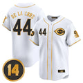 MATTH C.Reds #44 Elly De La Cruz Player White-Gold Vapor Premier Limited Home Stitched Jerseys