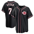 MATTH C.Reds #7 Spencer Steer Player Black Fashion Out Home Game Stitched Jerseys
