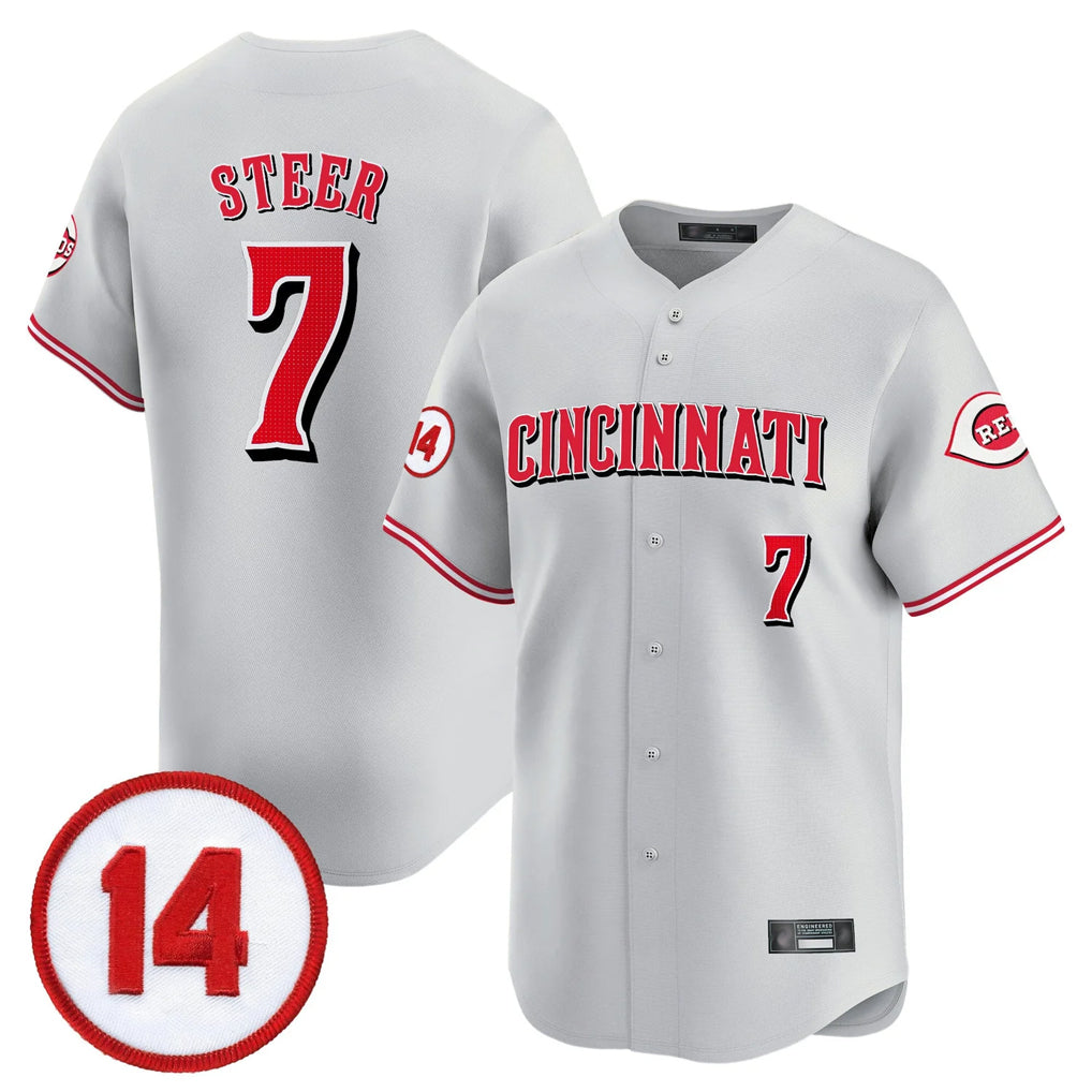 MATTH C.Reds #7 Spencer Steer Player Gray Vapor Premier Limited Home Stitched Jerseys