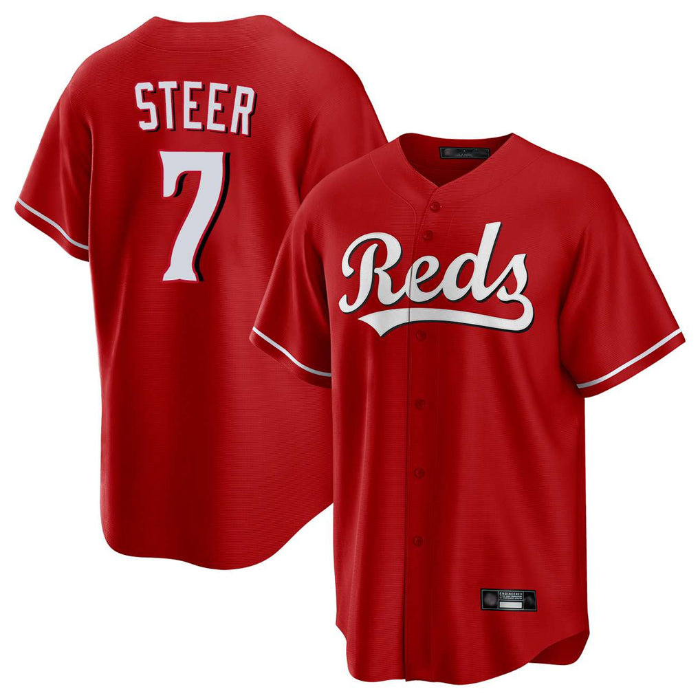 MATTH C.Reds #7 Spencer Steer Player Red Home Game Stitched Jerseys