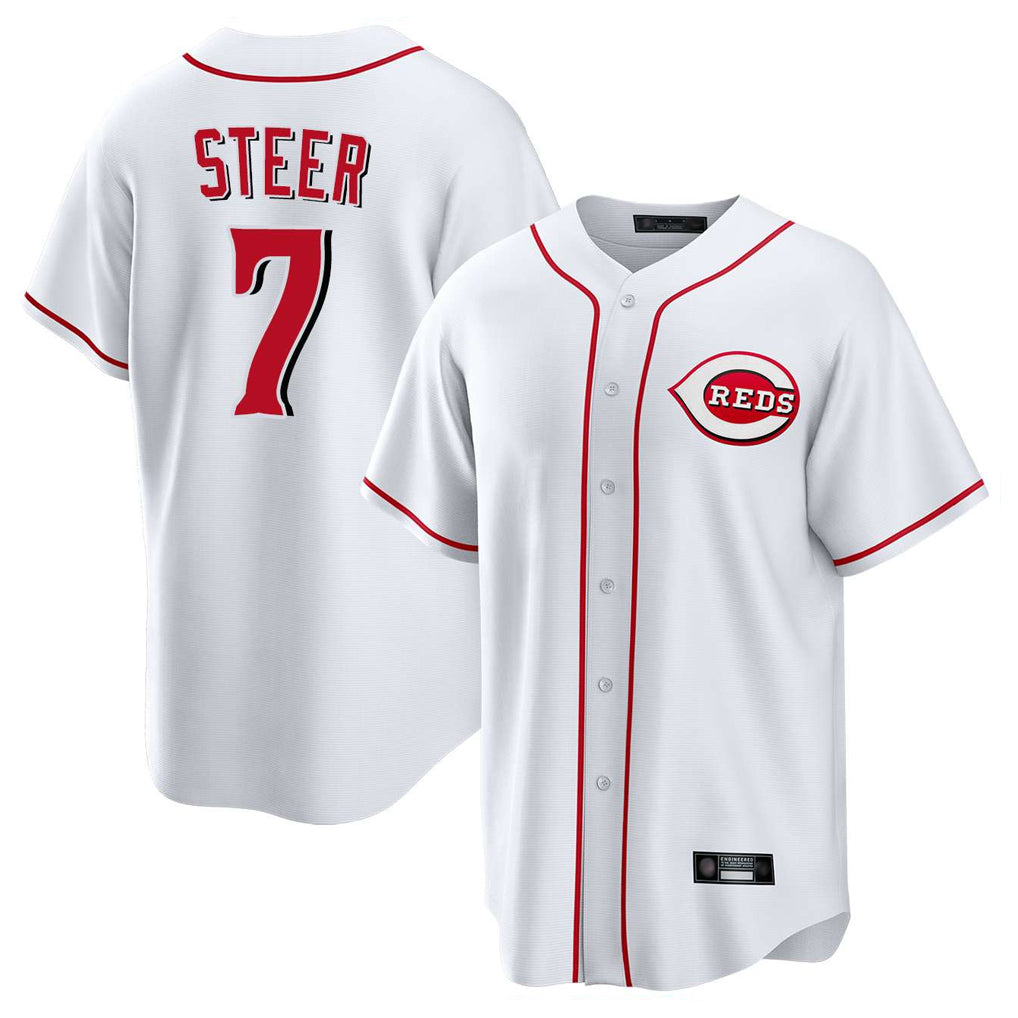 MATTH C.Reds #7 Spencer Steer Player White Game Home Stitched Jerseys