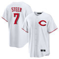 MATTH C.Reds #7 Spencer Steer Player White Home Game Stitched Jerseys