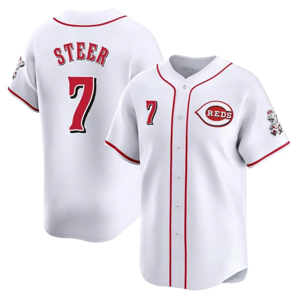 MATTH C.Reds #7 Spencer Steer Player White Home Limited Stitched Jerseys