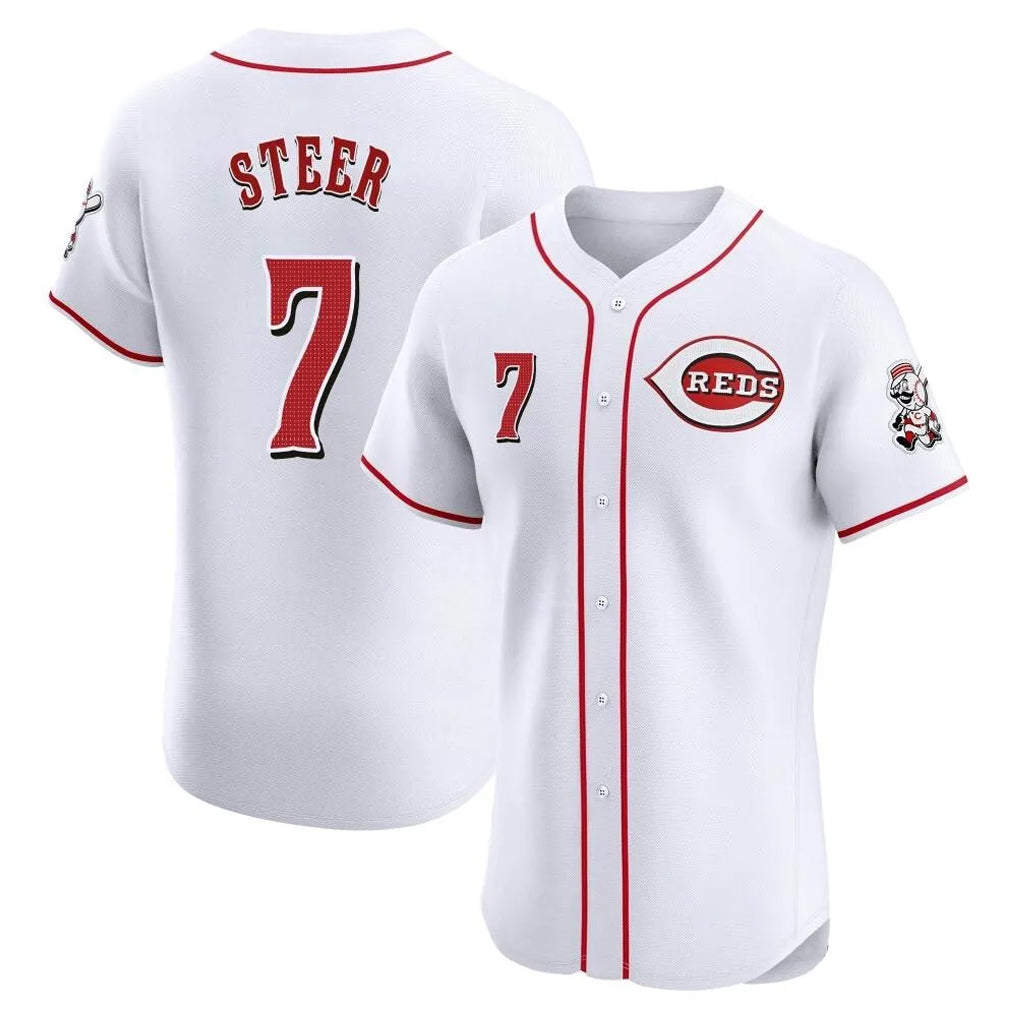 MATTH C.Reds #7 Spencer Steer Player White Limited Elite Home Stitched Jerseys
