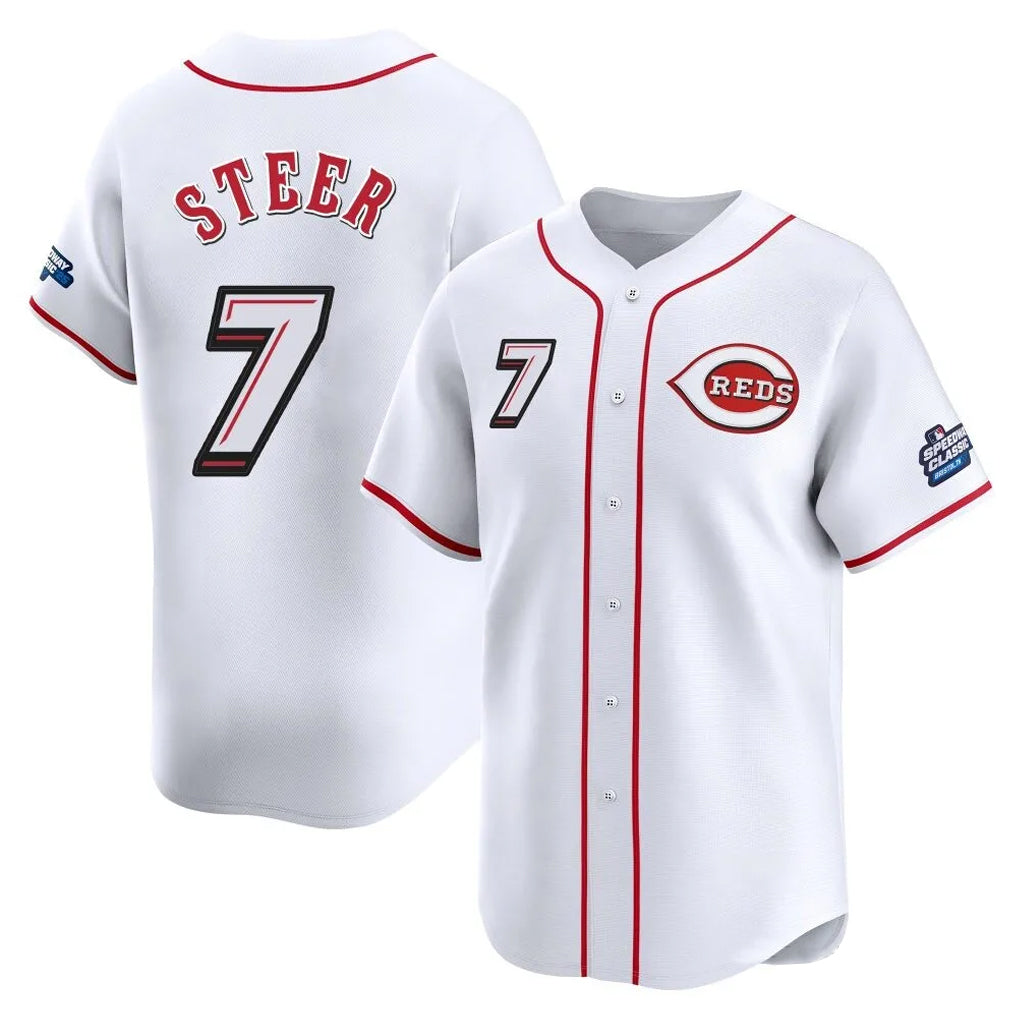 MATTH C.Reds #7 Spencer Steer Player White Speedway Classic Home Limited Stitched Jerseys