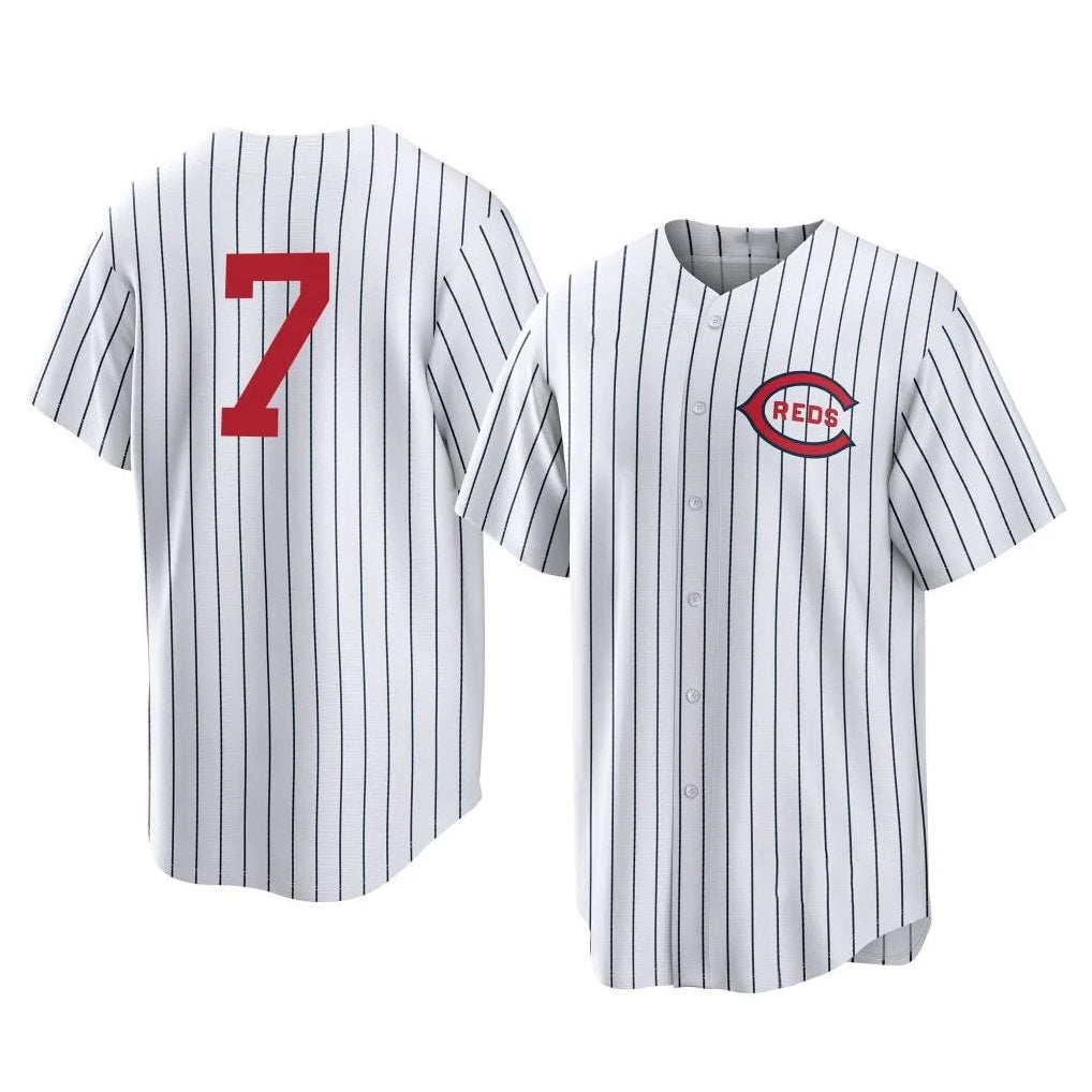 MATTH C.Reds #7 Spencer Steer Player White Stripe Field of Dreams Game Home Stitched Jerseys