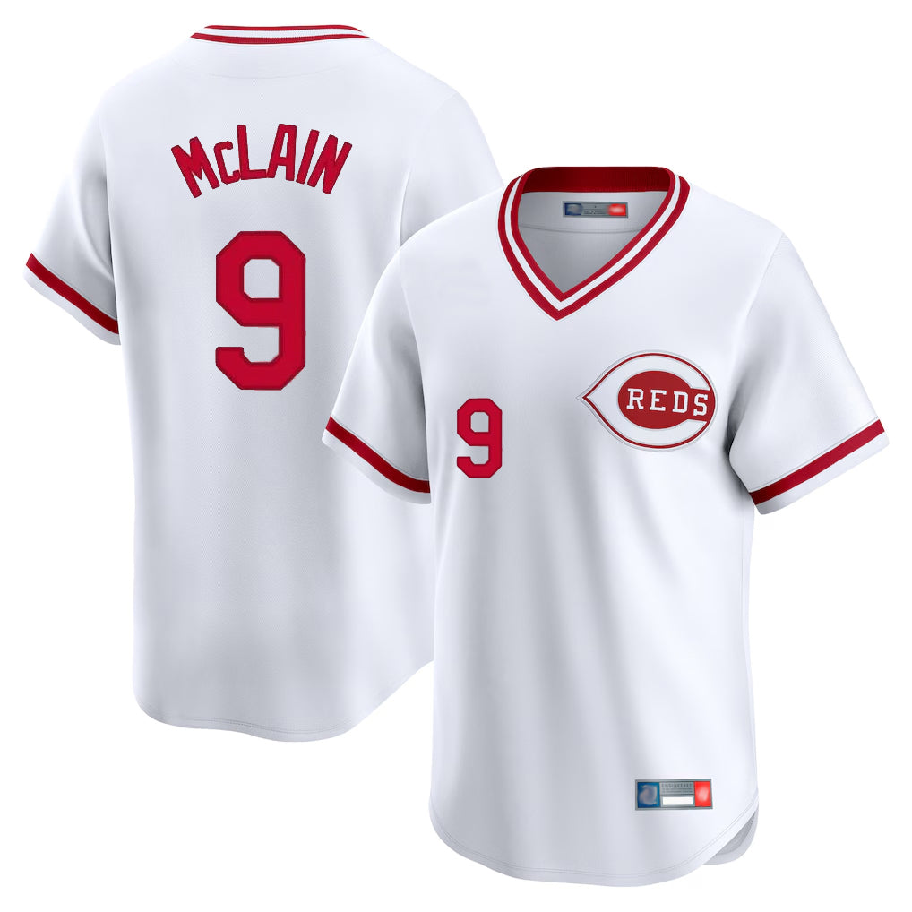 MATTH C.Reds #9 Matt McLain Player White Cooperstown Collection Limited T-shirt Home Stitched Jerseys