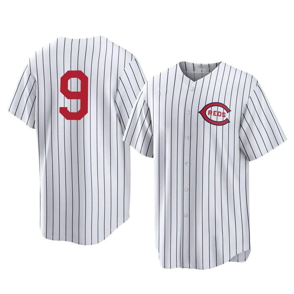 MATTH C.Reds #9 Matt McLain Player White Stripe Field of Dreams Game Home Stitched Jerseys
