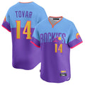 MATTH C.Rockies #14 Ezequiel Tovar Player Purple-Light Blue City Connect Limited Home T-shirt Stitched Jerseys