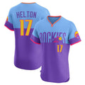 MATTH C.Rockies #17 Todd Helton Player Purple-Light Blue City Connect Limited Elite Home T-shirt Stitched Jerseys
