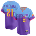 MATTH C.Rockies #21 Kyle Freeland Player Purple-Light Blue City Connect Limited Home T-shirt Stitched Jerseys