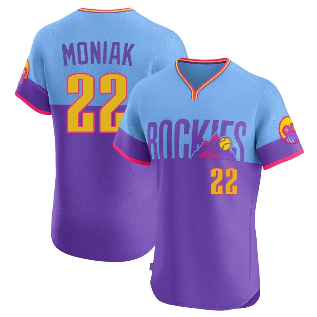 MATTH C.Rockies #22 Mickey Moniak Player Purple-Light Blue City Connect Limited Elite Home T-shirt Stitched Jerseys