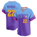 MATTH C.Rockies #22 Mickey Moniak Player Purple-Light Blue City Connect Limited Home T-shirt Stitched Jerseys