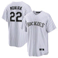 MATTH C.Rockies #22 Mickey Moniak Player White Game Home Stitched Jerseys