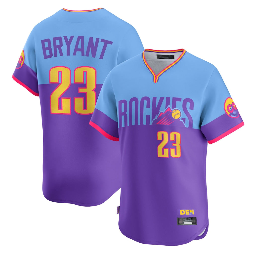 MATTH C.Rockies #23 Kris Bryant Player Purple-Light Blue City Connect Limited Home T-shirt Stitched Jerseys