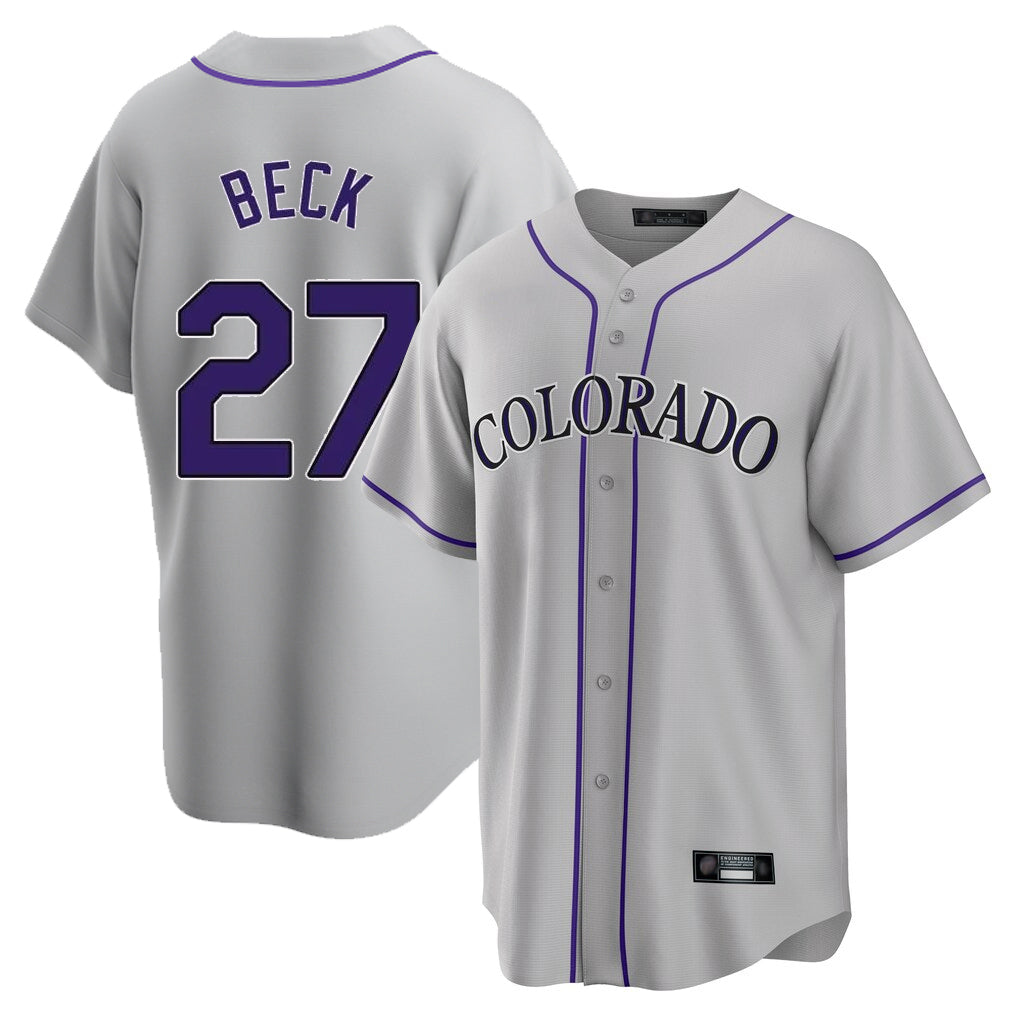 MATTH C.Rockies #27 Jordan Beck Player Gray Game Home Stitched Jerseys
