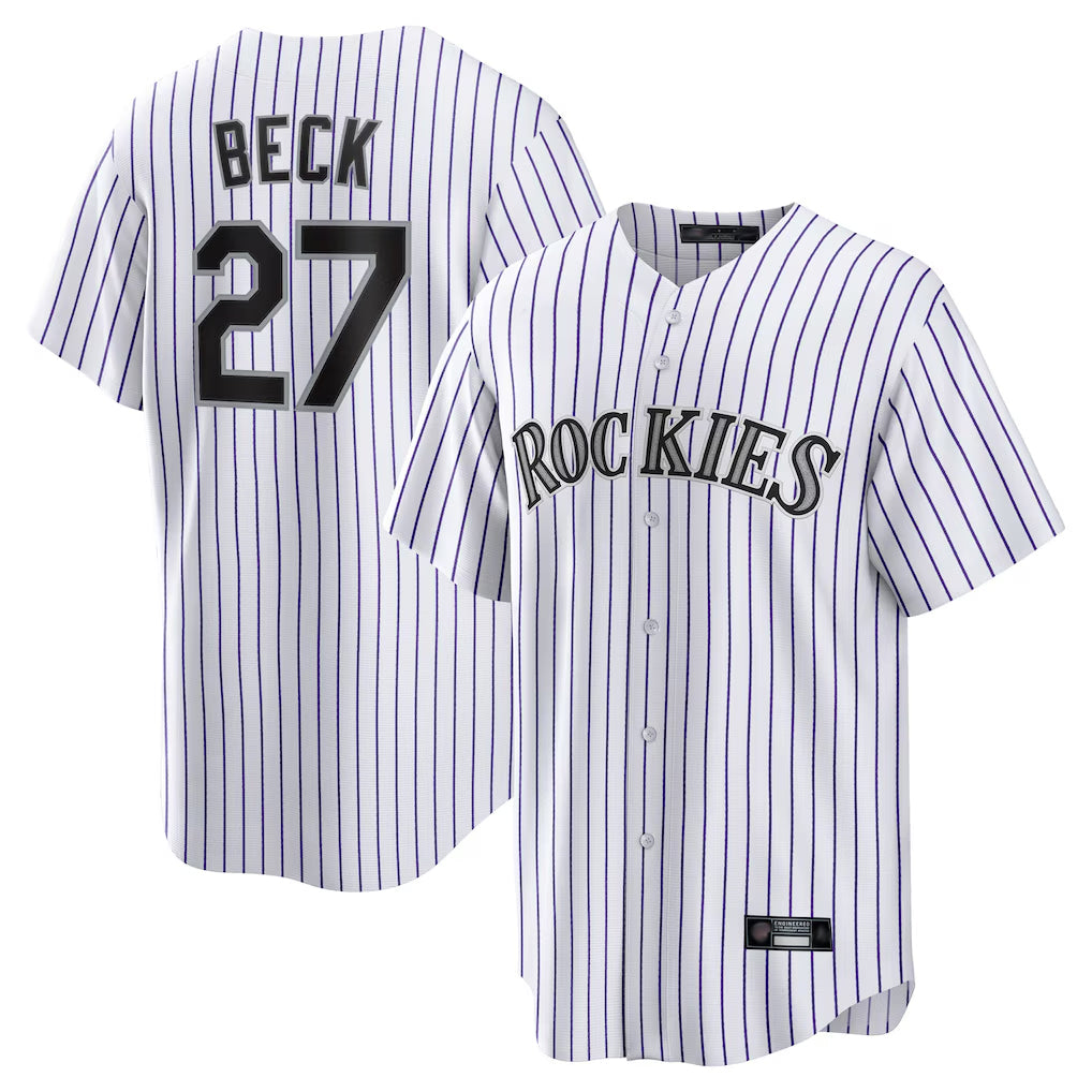 MATTH C.Rockies #27 Jordan Beck Player White Game Home Stitched Jerseys