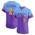 MATTH C.Rockies #2 Tyler Freeman Player Purple-Light Blue City Connect Limited Elite Home T-shirt Stitched Jerseys