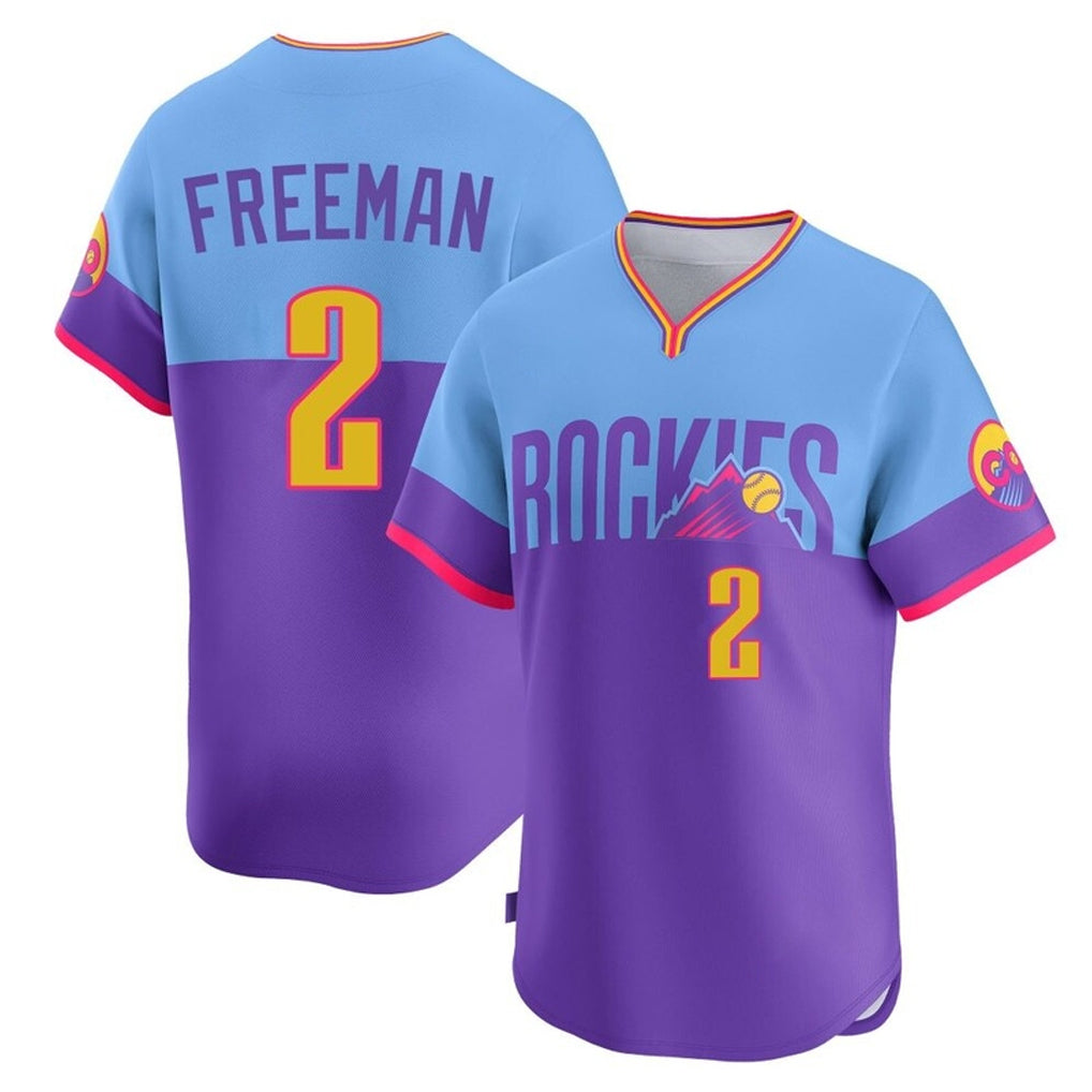 MATTH C.Rockies #2 Tyler Freeman Player Purple-Light Blue City Connect Limited Home T-shirt Stitched Jerseys