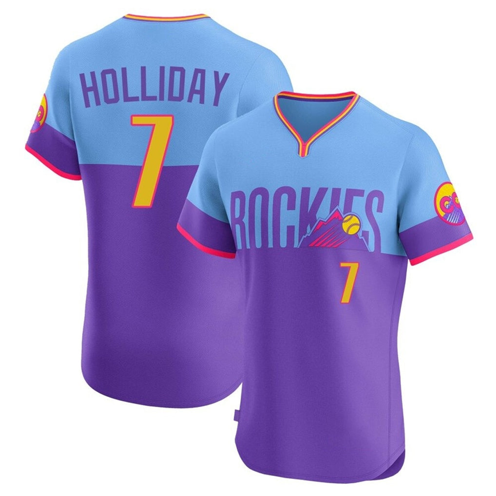 MATTH C.Rockies #7 Matt Holliday Player Purple-Light Blue City Connect Limited Elite Home T-shirt Stitched Jerseys