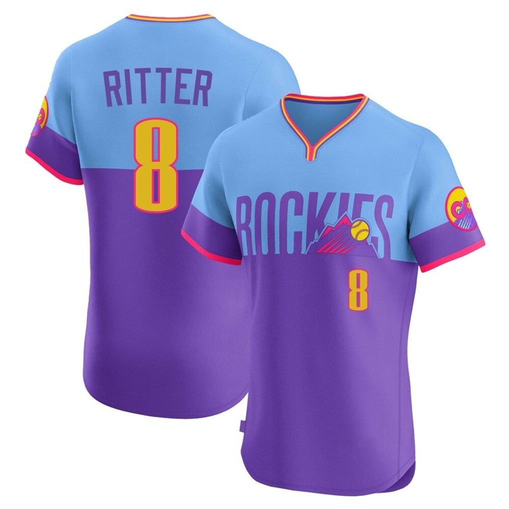 MATTH C.Rockies #8 Ryan Ritter Player Purple-Light Blue City Connect Limited Elite Home T-shirt Stitched Jerseys