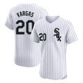 MATTH C.White Sox #20 Miguel Vargas Player White Stripe Limited Elite Home Stitched Jerseys