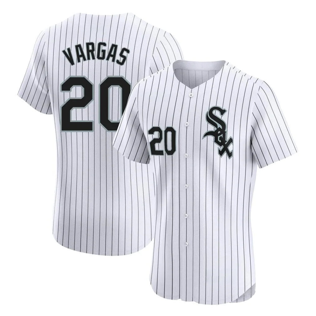 MATTH C.White Sox #20 Miguel Vargas Player White Stripe Limited Elite Home Stitched Jerseys