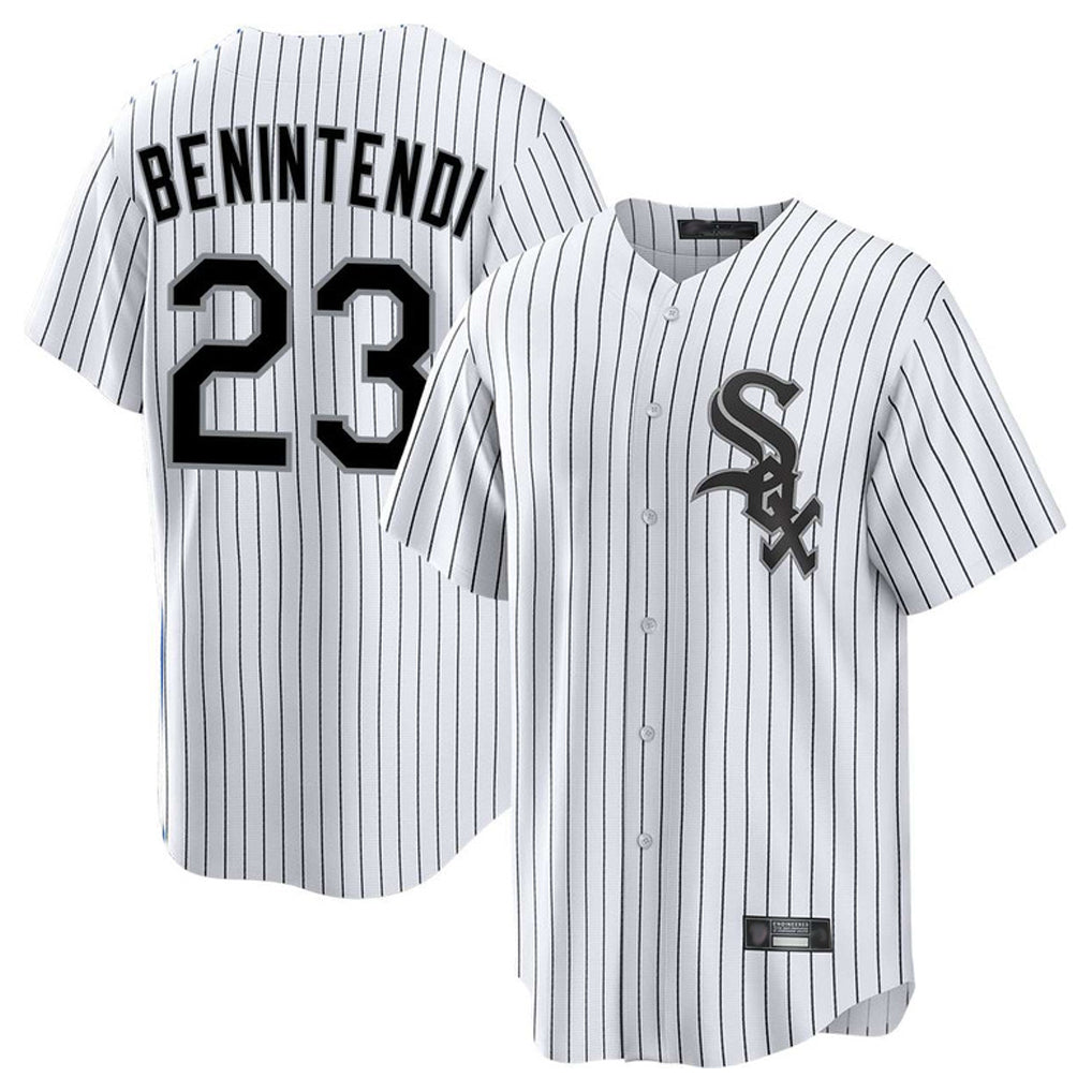 MATTH C.White Sox #23 Andrew Benintendi Player White Stripe Home Game Stitched Jerseys
