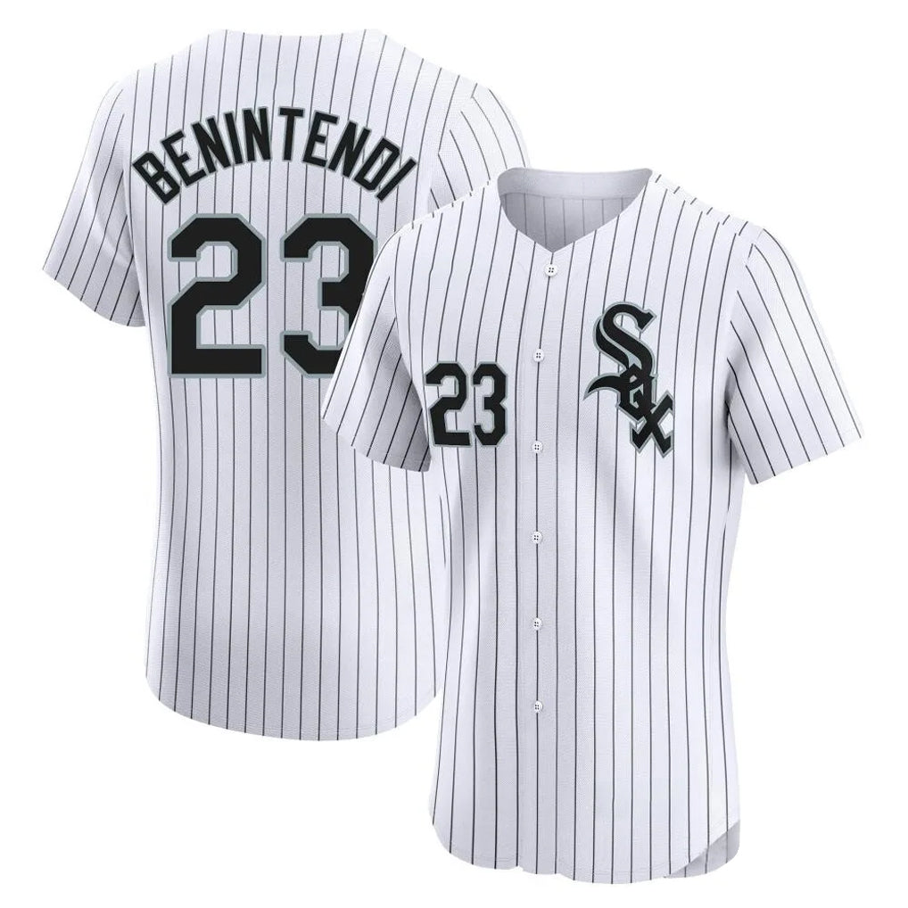 MATTH C.White Sox #23 Andrew Benintendi Player White Stripe Limited Elite Home Stitched Jerseys