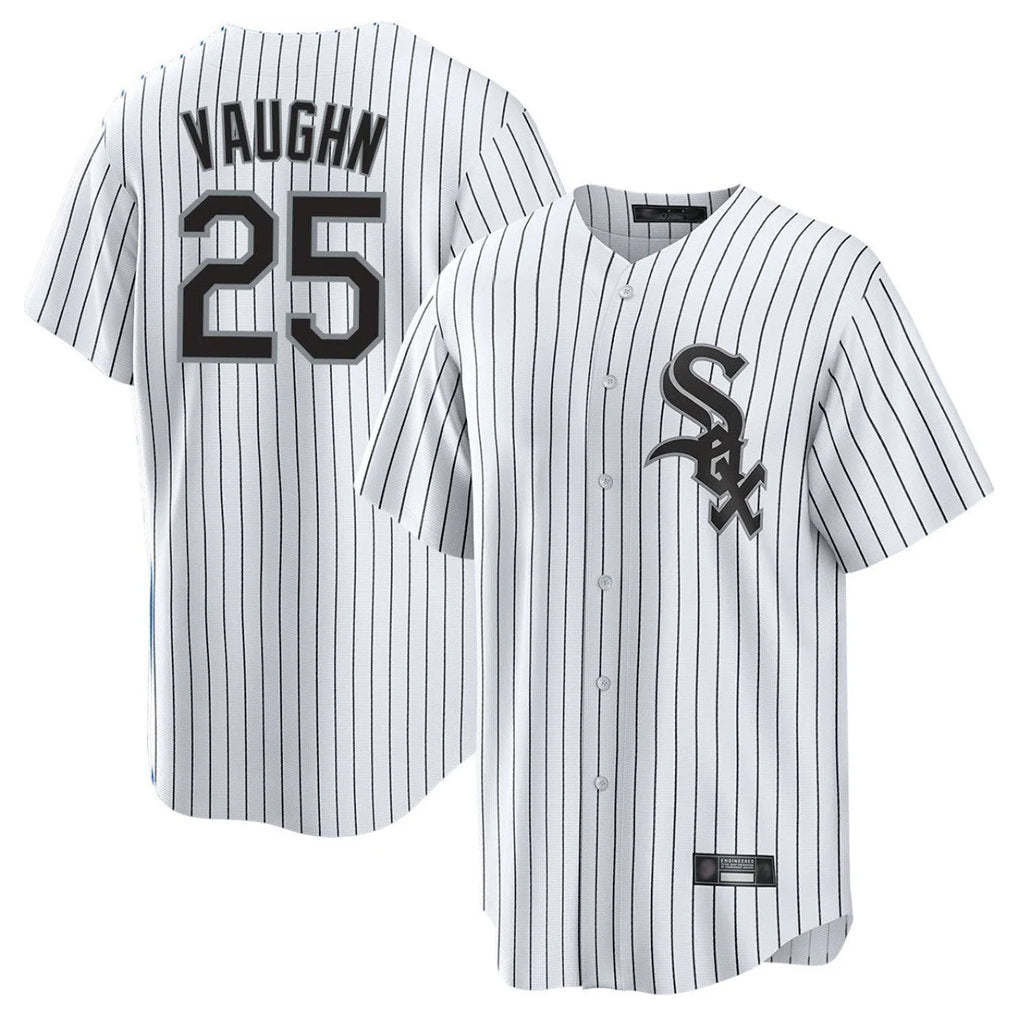 MATTH C.White Sox #25 Andrew Vaughn Player White Stripe Home Game Stitched Jerseys